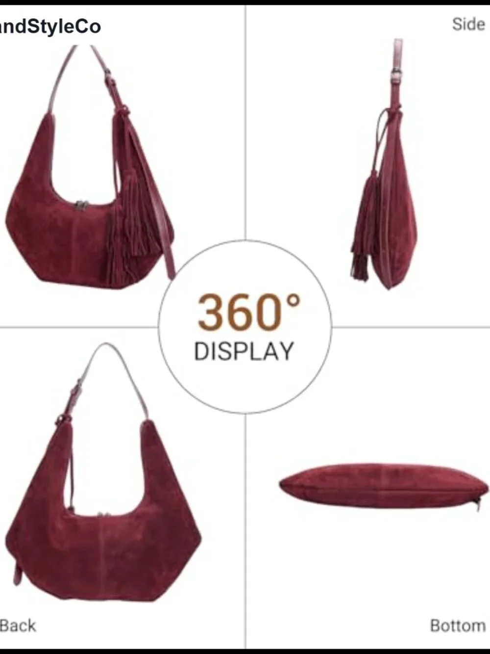 Faux Suede Tassel Slouchy Crescent Hobo Shoulder Bag for Women